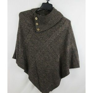 Karen Scott Sweater Womens L/XL Brown Acrylic Knit Cape Poncho Split Neck